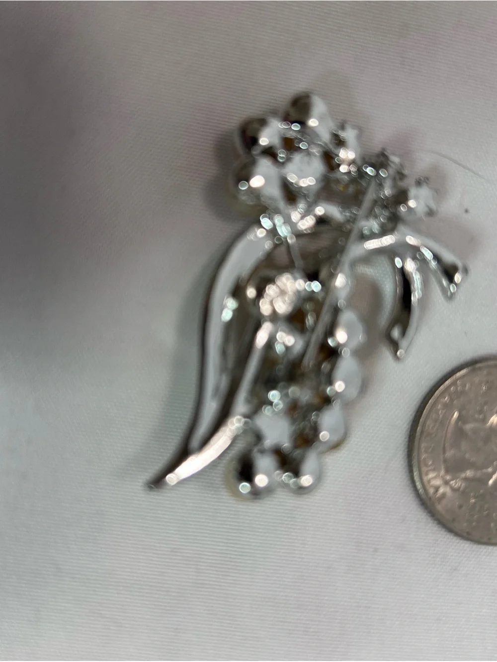 Pearl and Crystal Cluster Brooch - Champagne faux Pearls with Silver Tone